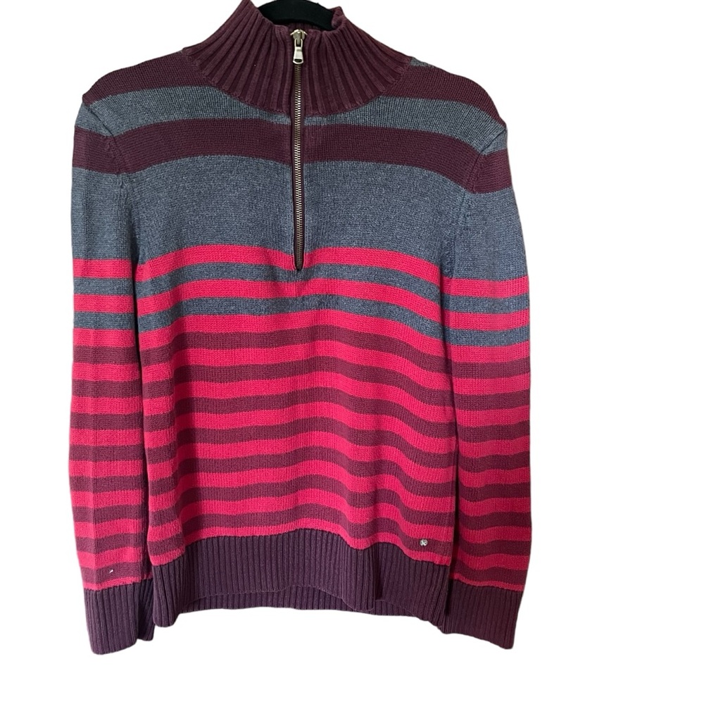 Eddie Bauer Women’s Knit Multicolor Striped Sweater/Pullover, Medium, 1/4 zip